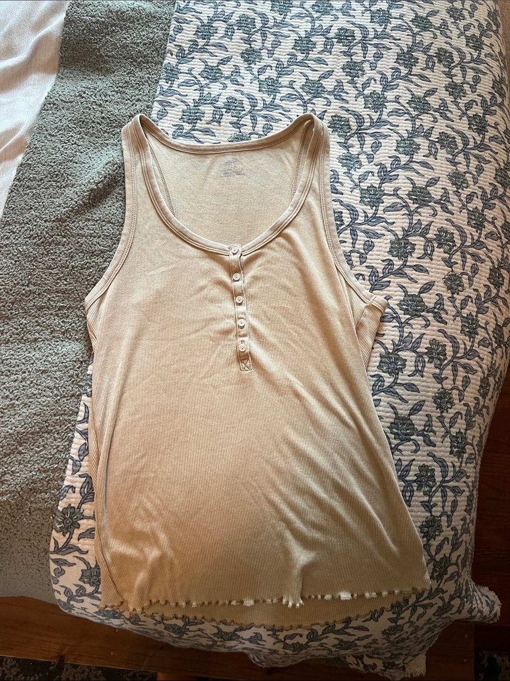 aerie Beige Ribbed Henley Tank